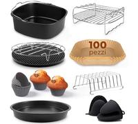 Fentic Accessori Friggitrice Ad Aria - 19 pezzi - Adatto per friggitrice ad aria XL e XXL, Philips, Cosori 5.5L, Ninja, Cecotec, Tefal, Princes - Include Carta Forno e ricettario elettronico