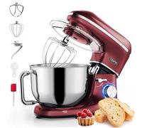 Fentic Impastatrice Planetaria - 2000W - Ciotola in Acciaio Inossidabile (6,2 L) con Frusta, Gancio Impastare e Mescolatore - Inclusa e accessori extra - Rosso