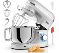 Fentic Impastatrice Planetaria - 2000W - Ciotola in Acciaio Inossidabile (6,2 L) con Frusta, Gancio Impastare e Mescolatore - Inclusa copertura protettiva e accessori extra (Argento)