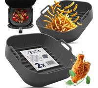 Fentic Teglia per Friggitrice ad Aria - 2 Pezzi Teglia in Silicone per Air Fryer - 20,5cm - Riutilizzabile - Accessori Friggitrice ad Aria per Philips, Cosori, Ninja, Cecotec, Tefal, Princess - Grigio