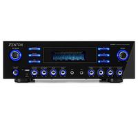 Fenton AV340BT - Amplificatore HiFi Surround, Amplificatore PA Home Cinema Karaoke, 2 x 180 Watt RMS (8 Ohm), Impedenza: 4, 8, 16 Ohm, Bluetooth, USB, Display digitale, Echo, Mid, Bass, Treble, Nero