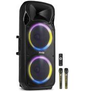 Fenton FT212LED MK2, altoparlante Bluetooth grande, 1400 W, scatola musicale Bluetooth grande, subwoofer LED da 15", microfono, funzionamento a batteria, ingresso AUX, lettore multimediale USB