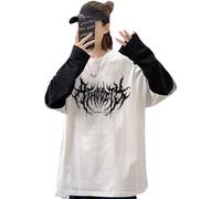 FENXIXIONE Camicia emo harajuku moda y2k streetwear goth alt scena top manica lunga grunge techwear abbigliamento alternativo estetico, bianco, L
