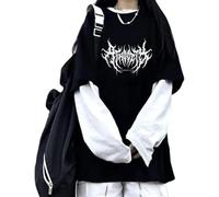 FENXIXIONE Emo Camicia Harajuku Moda Y2k Streetwear Goth Alt Scena Manica Lunga Top Grunge Techwear Abbigliamento Alternativo Estetico (Nero,M)