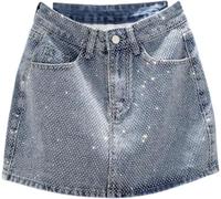 FENXIXIONE Gonna Con Strass Gonna Estetica Gonna Jean Per Le Donne Y2K Mini Gonna Corto Casual Gonna Di Linea (XL,Blu)