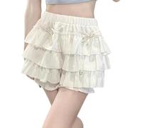 FENXIXIONE Harajuku Y2k Lolita Bloomers Pantaloncini Goth Kawaii Moda Abbigliamento Gotico Elastico in vita Carino Pizzo Trim Gonna Corta a Livelli (Bianco,L)