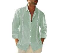 FENXIXIONE Mens Maniche Corte Guayabera Camicie Button Down Cubano Casual Camicie Messicane Estate Spiaggia Matrimonio Lino Top (Verde-a,5XL)