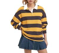 FENXIXIONE Polo da donna a maniche lunghe a righe con colletto oversize Y2k Pullover T Shirt Casual Loose Streetwear Rugby Felpa, Giallo, S