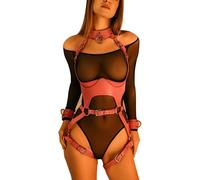 FENXIXIONE Rosa In Pelle Pieno Corpo Catena Petto Imbracatura Lingerie Punk vita Gamba Giarrettiera Cintura Gilet Accessori Per Corsetti Per Ragazze Donne (Rosa)