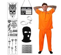 FENYW Costume da detenuto da uomo e donna, in carcere, arancione, costume da prigioniero, costume da prigioniero, costume da prigioniero con manette, per Halloween