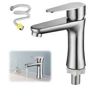 FENYW Rubinetto per WC per bagno con acqua fredda, piccolo rubinetto per acqua fredda, solo acqua fredda, rubinetto monocomando, con tubo di collegamento da 60 cm, in acciaio inox, per bagno, ospiti,