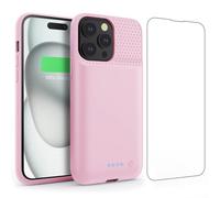 Feob Cover Batteria per iPhone 15 Pro (6,1"), 7500mAh 15W Cover Ricaricabile Battery Case Custodia Batteria Caricabatterie Power Bank per iPhone 15 Pro (6,1") Backup Charger Case-Rosa