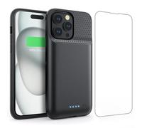 Feob Cover Batteria per iPhone 15 Pro (6,1"), 7500mAh 15W Cover Ricaricabile Battery Case Custodia Batteria Caricabatterie Power Bank per iPhone 15 Pro (6,1") Backup Charger Case-Nero