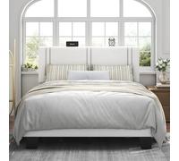 Feonase Struttura letto a piattaforma full size, con schienale alare imbottito in velluto, doghe in legno massello e supporto per piedi resistente, senza bisogno di molle, senza rumore, facile da
