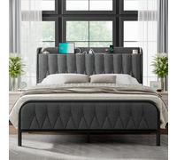 Feonase Struttura letto completa con porta Type-C e USB, letti a piattaforma in metallo, con testiera e pediera imbottiti in lino, spazio di archiviazione sotto il letto da 30,5 cm, facile da montare,
