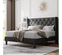 Feonase Struttura letto full size con schienale alare, testiera imbottita con schienale alto, letto a piattaforma e supporto a doghe in legno resistente, facile da montare, silenziosa, senza bisogno