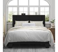 Feonase Struttura letto Queen Platform, telaio letto imbottito in tessuto, doghe in legno massello e supporto per piedi resistente, senza bisogno di molle, silenzioso, facile da montare, nero