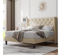 Feonase Struttura per letto queen size con testiera wingback trapuntata a diamante, struttura imbottita Morden, robusto supporto a doghe in legno, silenziosa, facile da montare, senza bisogno di molle