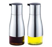 FEOOWV Set di 2 bottiglie con dispenser per olio d'oliva e aceto, elegante set in acciaio inox, per cucina, antigoccia (argento)
