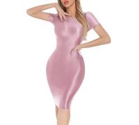 FEOYA Abiti Donna Sexy Bodycon Abiti Lucidi Glossy Matita Abito per Pole Dance Party, Rosa, M