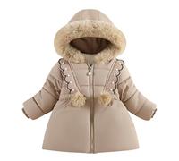 FEOYA Bambina Cappotto Con Cappuccio All'Aria Bimba Giubbotto Invernale Aperta Bambine Piumino Warm Quotidiana Bambini Cappotto In Pile Escursionismo Puffer Pelliccia Cachi 1 2 Anni