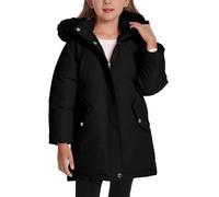 FEOYA Bambina Giubbotto Resistente All'Acqua Foderato Bambini Piumino Invernale Casual Ragazza Giacca Da Sci Puffy Giaccone Parka Con Cappuccio Lungo Elegante Nero 9 10 Anni