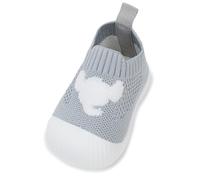 FEOYA Bambina Pantofole Primi Passi Biomecanics Bimbo Barefoot Antiscivolo Ginnastica Neonato Scarpette Resistente all'Usura Semelle in Gomma Bimba Babbucce Morbido Tennis Ciabattine Grigio 9 12 Mesi