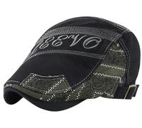 FEOYA Berretto Piatto Uomo Estivo Basco Scozzese Traspirante Cappello da Strillone Baschi e Berretti Scozzesi Berretto Cotone Newsboy Gatsby Regolabile Flat cap Ricamato Coppola Irlandese retrò Nero