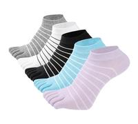 FEOYA Calzini con Dita Separate Donna Calzini Alla Caviglia a Cinque Dita Bassi Calzino Corto in Cotone a Righe Calze Sportivi Corte con le Dita da Corsa Traspirante 5 Paia Multicolore