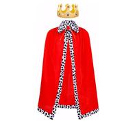 FEOYA Costume da ragazzo, Halloween, medievale, per bambini, costume da re e corona, con corona, fiaba, regina medievale, principe, corona reale, compleanno, fiaba, festa medievale, rosso, 120 cm