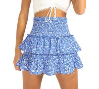 FEOYA Gonna a pieghe da donna, mini gonna corta, con chiusura lampo, stile bohémien, gonna corta, a vita alta, vintage, S-XL, blu 1, L