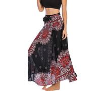 FEOYA Gonna Lunga Boho Donna Estiva Gonna Gitana Vita Alta Gonne Hippie Elastico in Vita Abito Bohemien da Spiaggia Maxi Abiti Fluida Casual Vintage 2 in 1 Halterneck Senza Maniche Schienale 24