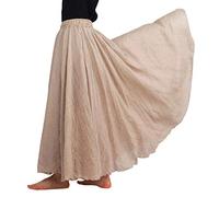 FEOYA Gonna Lunga Donna in Cotone e Lino Stile Boho Elegante Doppio Strato Balze Taglio A-Line Fluido M/95 CM