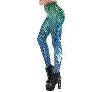 FEOYA Leggings da Donna Stampa 3D Halloween Pantaloni Elasticizzati Vita Alta Leggins Allenamento Sportivi Skinny Leggings Sirena Skull Galassia B M