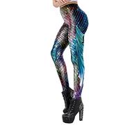 FEOYA Leggings da Donna Stampa 3D Halloween Pantaloni Elasticizzati Vita Alta Leggins Allenamento Sportivi Skinny Leggings Sirena Skull Galassia A L