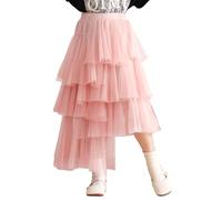 FEOYA Ragazza tutù Carnevale Estate Bambine Gonna in Tulle Classica Bambina Vestito Lunga Elastica Costume Irregolare Elegante Sottogonna Paillettes A Strati Plissettato Rosa 5 6 Anni