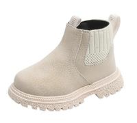 FEOYA Scarpe 21-30 ragazze invernali in pelle per bambini stivali corti alla moda ragazzi all'aperto eleganti scarpe in pelle bambino con suola morbida autunno antiscivolo calde scarpe comode, beige