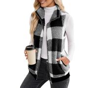 FEOYA Teddy Gilet in Pile Donna Caldo Felpato Panciotto con Tasche Autunno Casual Cappotto Corto Senza Maniche Giacca Invernale Nero XXL