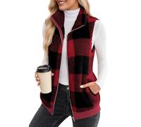 FEOYA Teddy Gilet in Pile Donna Caldo Felpato Panciotto con Tasche Autunno Casual Cappotto Corto Senza Maniche Giacca Invernale Rosso XL