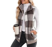 FEOYA Teddy Gilet in Pile Donna Caldo Felpato Panciotto con Tasche Autunno Casual Cappotto Corto Senza Maniche Giacca Invernale Marrone L