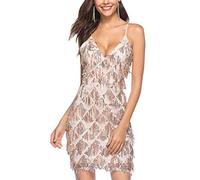 FEOYA Vestito con Frange Donna Dansa Salsa Abito Latino Vestito a Charleston Vestito da Festa Anni '20 Vestito Vestito Gatsby Champagne M