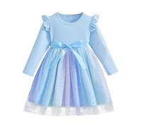 FEOYA Vestito da battesimo per bambini, per feste, colorato, da principessa, per adolescenti, da sera, per la scuola, per l'autunno, per il matrimonio, arcobaleno, gonna in tulle, a maniche lunghe