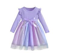 FEOYA Vestito da battesimo per bambini, per feste, colorato, da principessa, per adolescenti, da sera, per la scuola, per l'autunno, per il matrimonio, arcobaleno, gonna in tulle, a maniche lunghe