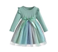 FEOYA Vestito da battesimo per bambini, per feste, colorato, da principessa, per adolescenti, da sera, per la scuola, per l'autunno, per il matrimonio, arcobaleno, gonna in tulle, a maniche lunghe