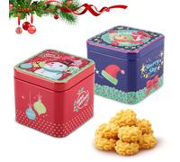 FePen Scatole di Biscotti di Natale, 2 Pezzi Scatole per Biscotti in Metallo, Scatola di Latta piazza con Coperchio, per Caramelle, Tè, Caffè (A)