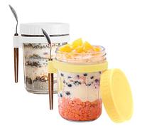 FePen Vasetti per Yogurt, 2 Pezzi 350ML Tazza per Cereali, Porta Yogurt Portatili, Contenitori per L'avena, Overnight Oats Contenitore, Vetro Tazze Cereali, Vasi di Vetro di Avena