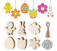 FEPITO 120Pz Tag Pasqua in Legno incompiuto Decorazione Pasquale in Legno Uova Uova Conigli Pulcini Tulipano Notch Etichetta Regalo in Legno con Corda Artigianato Pasquale Decorazione Pasquale