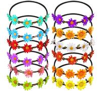 FEPITO 12Pcs Corona di Fiori Flower Headband Garland Multicolor Floral Wreath Bohemia Floral Crown per accessori per capelli da donna