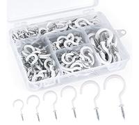 FEPITO 170 Pezzi Ganci a Vite in Vinile,Viti a Gancio Ganci a Soffitto Set Ganci a Vite Ganci a Coppa Ganci a Coppa Rivestiti con Scatola di Plastica,6 Misure (Bianco)