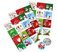 FEPITO 36 Pz Natale Button Pins Mini Pinback Button con Cartoline di Natale per Bambini Forniture per Feste di Natale